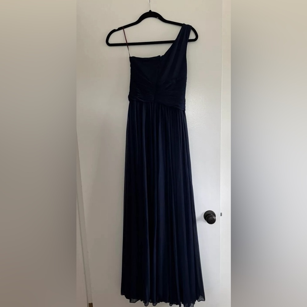David’s Bridal Navy Blue One Shoulder Long Length Bridesmaids Dress